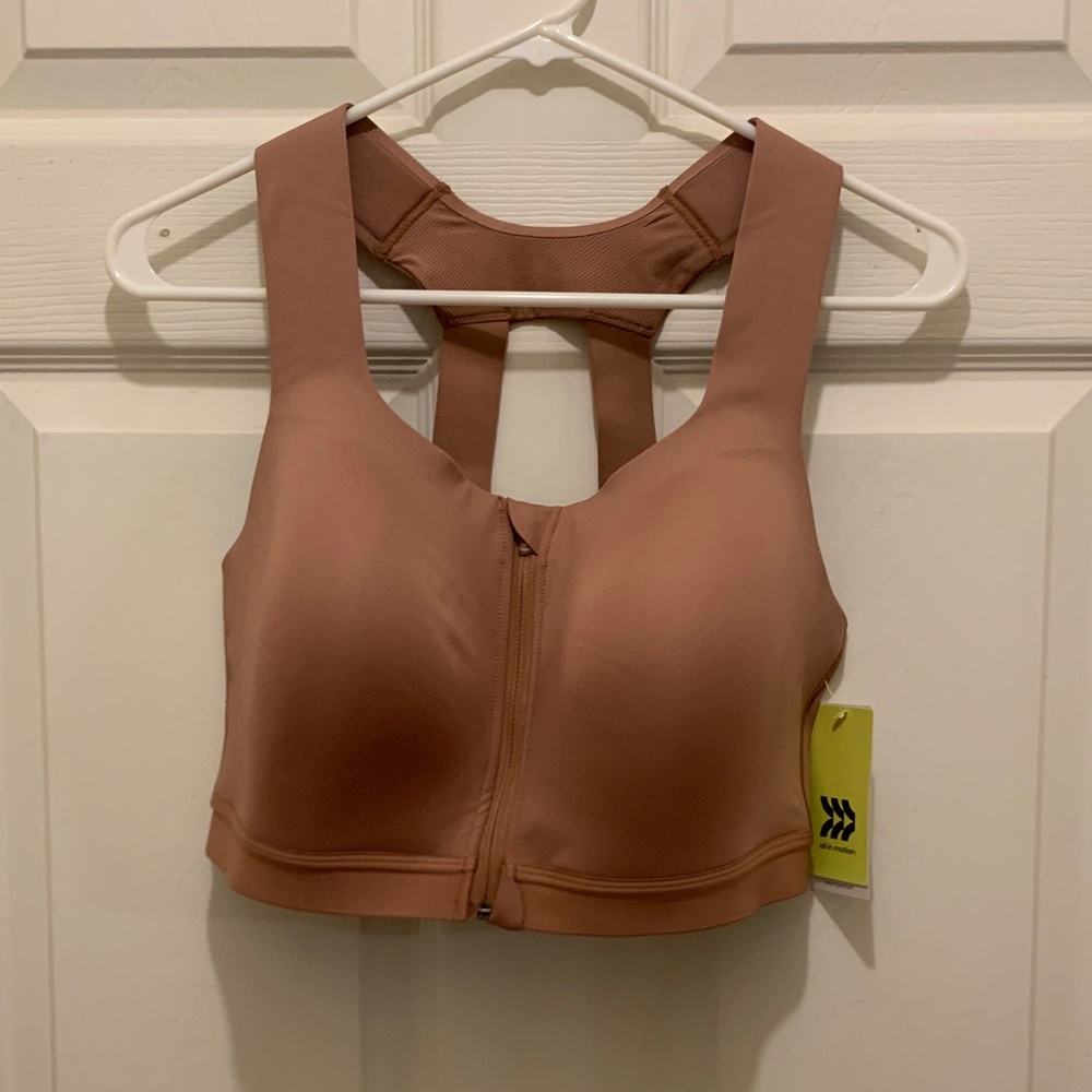All in Motion Zipper Front Sports Bra in Tan